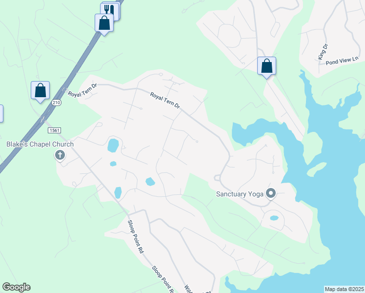 map of restaurants, bars, coffee shops, grocery stores, and more near 206 Dowitcher Drive in Hampstead