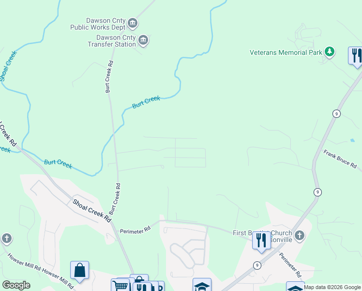 map of restaurants, bars, coffee shops, grocery stores, and more near 269 Red Hawk Drive in Dawsonville