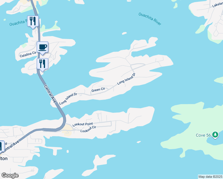 map of restaurants, bars, coffee shops, grocery stores, and more near 400 Long Island Drive in Hot Springs