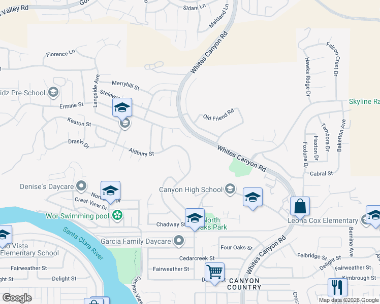 map of restaurants, bars, coffee shops, grocery stores, and more near 27990 Camp Plenty Road in Santa Clarita