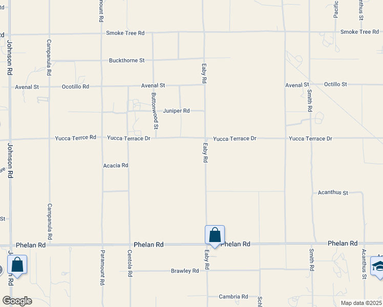map of restaurants, bars, coffee shops, grocery stores, and more near Eaby Road in Phelan