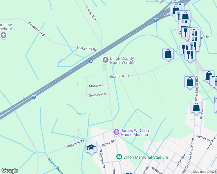 map of restaurants, bars, coffee shops, grocery stores, and more near 1303 West Main Street in Dillon