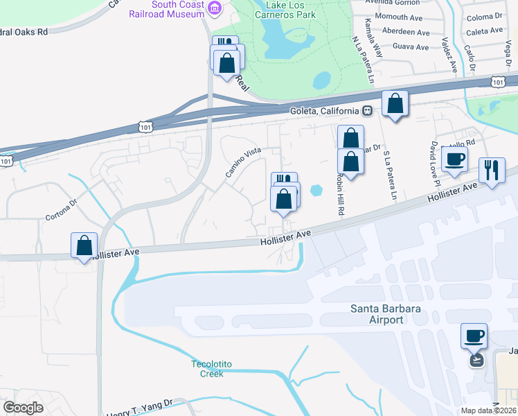 map of restaurants, bars, coffee shops, grocery stores, and more near 130 Willow Springs Lane in Gaviota