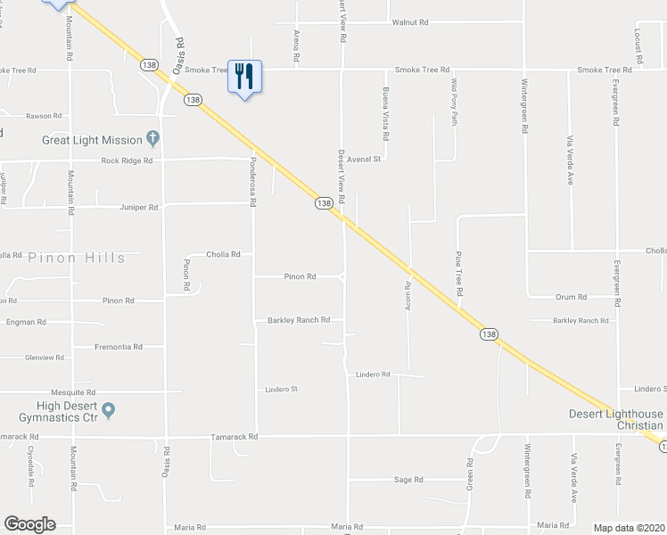 map of restaurants, bars, coffee shops, grocery stores, and more near 1270 Pinon Road in Pinon Hills