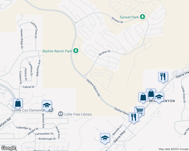 map of restaurants, bars, coffee shops, grocery stores, and more near 18146 Azul Way in Santa Clarita