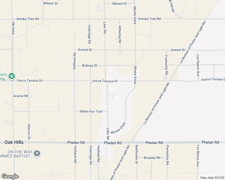 map of restaurants, bars, coffee shops, grocery stores, and more near 10045 Lilac Road in Oak Hills