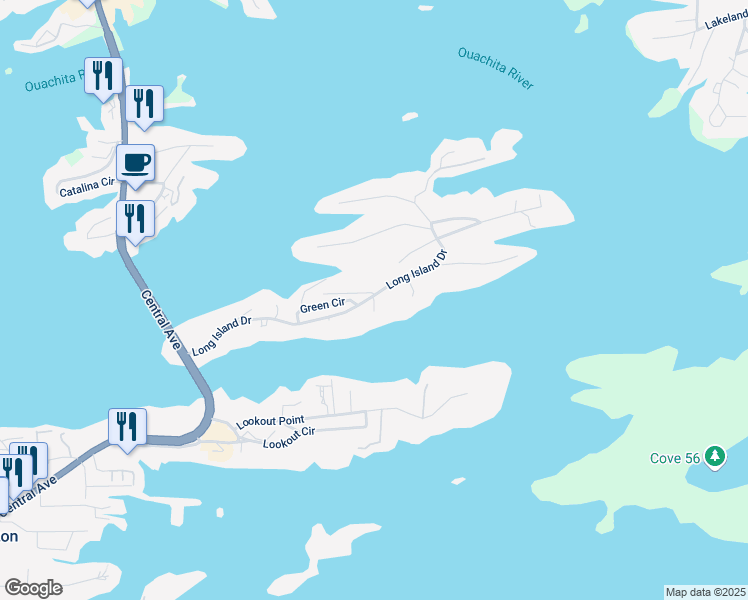 map of restaurants, bars, coffee shops, grocery stores, and more near 400 Long Island Drive in Hot Springs