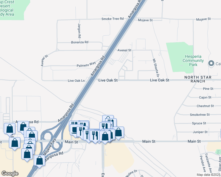 map of restaurants, bars, coffee shops, grocery stores, and more near in Hesperia