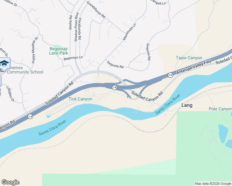 map of restaurants, bars, coffee shops, grocery stores, and more near Lost Canyon Road in Los Angeles County