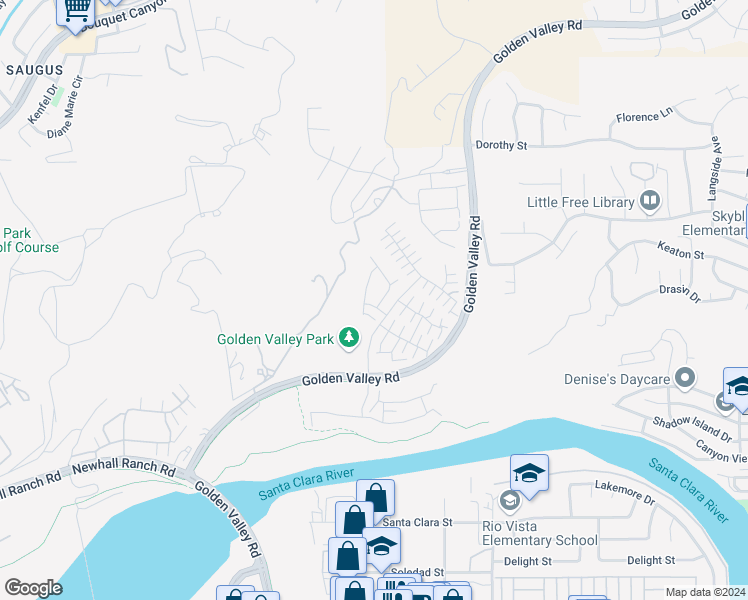 map of restaurants, bars, coffee shops, grocery stores, and more near 20725 Celadon Court in Santa Clarita
