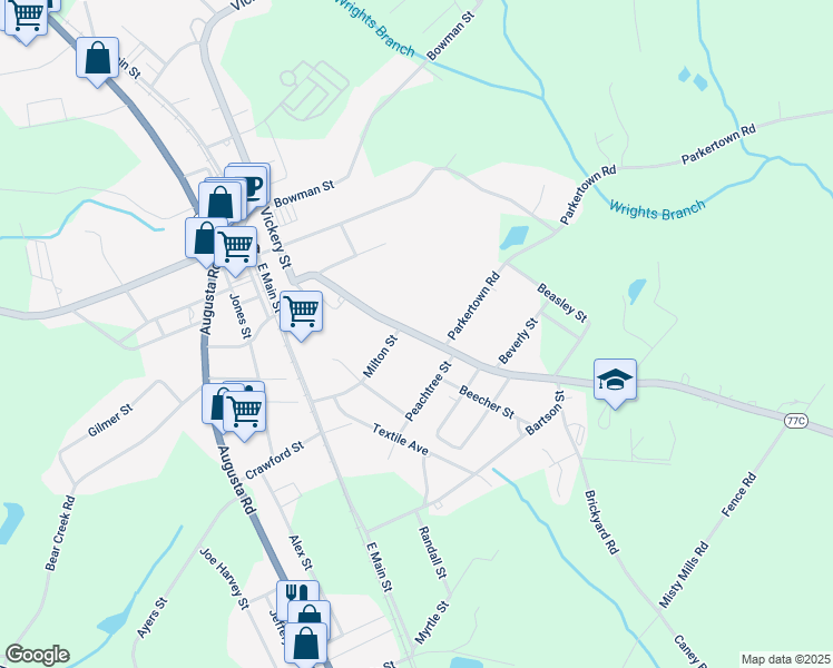 map of restaurants, bars, coffee shops, grocery stores, and more near Hartwell Road in Lavonia