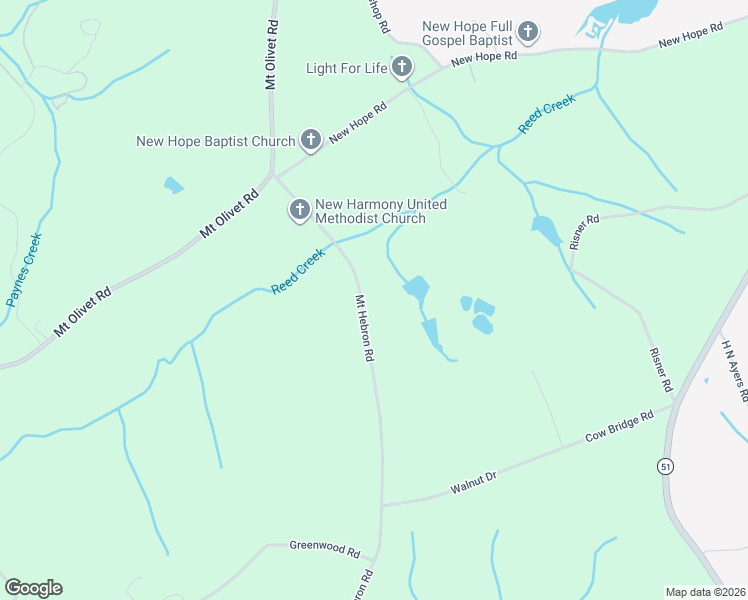map of restaurants, bars, coffee shops, grocery stores, and more near Mount Hebron Road in Hartwell