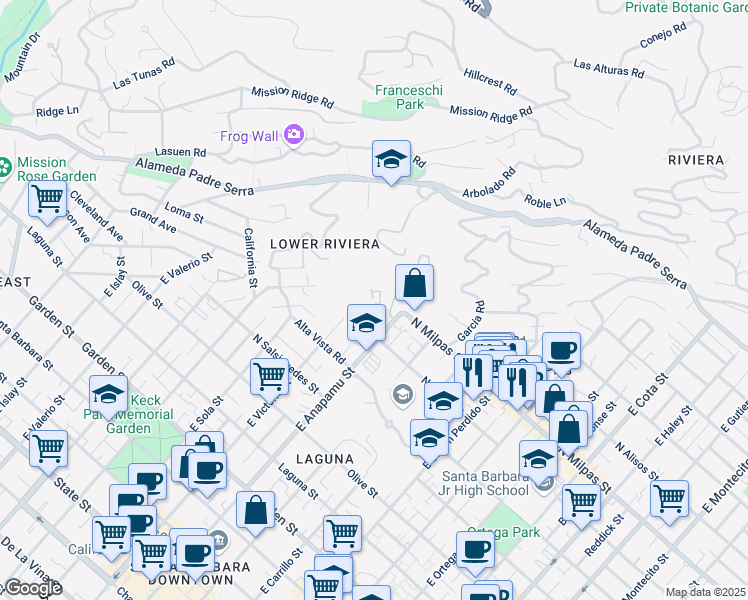 map of restaurants, bars, coffee shops, grocery stores, and more near in Santa Barbara