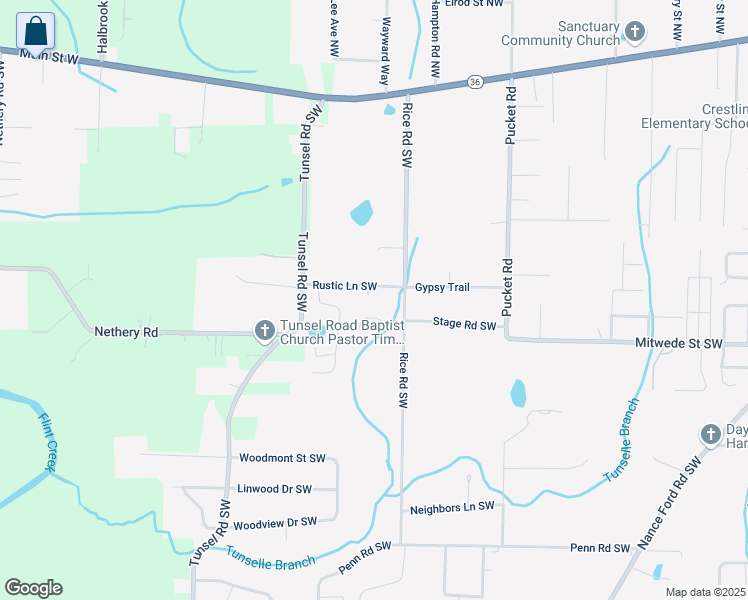 map of restaurants, bars, coffee shops, grocery stores, and more near 1295 Rice Road Southwest in Hartselle