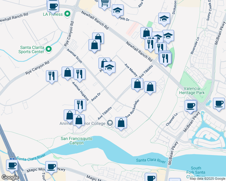 map of restaurants, bars, coffee shops, grocery stores, and more near 27636 Avenue Scott in Santa Clarita