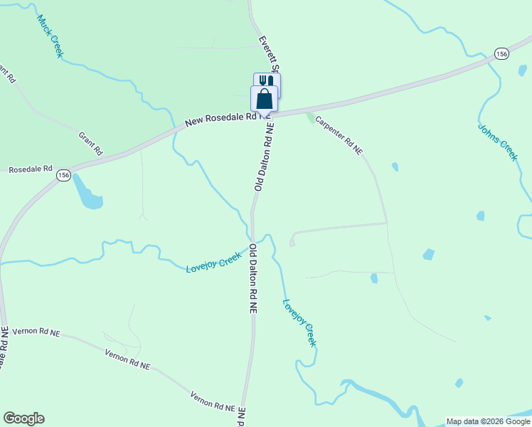 map of restaurants, bars, coffee shops, grocery stores, and more near 5452 Old Dalton Road Northeast in Calhoun