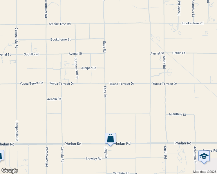 map of restaurants, bars, coffee shops, grocery stores, and more near 10055 Eaby Road in Phelan