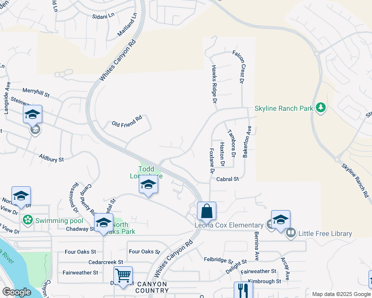 map of restaurants, bars, coffee shops, grocery stores, and more near 28109 Canyon Crest Drive in Santa Clarita