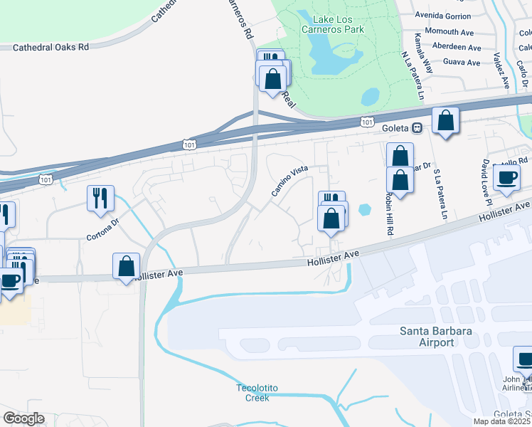 map of restaurants, bars, coffee shops, grocery stores, and more near in Goleta