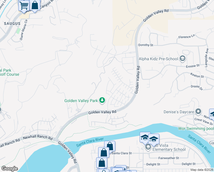 map of restaurants, bars, coffee shops, grocery stores, and more near Ardella Place in Santa Clarita