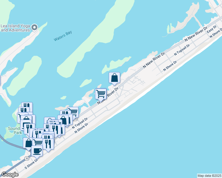 map of restaurants, bars, coffee shops, grocery stores, and more near 303 Herring Drive in Surf City
