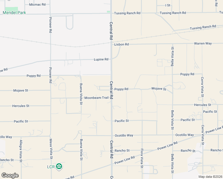 map of restaurants, bars, coffee shops, grocery stores, and more near Central Road & Poppy Road in Apple Valley