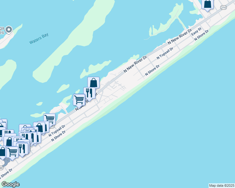 map of restaurants, bars, coffee shops, grocery stores, and more near 809A North Topsail Drive in Surf City