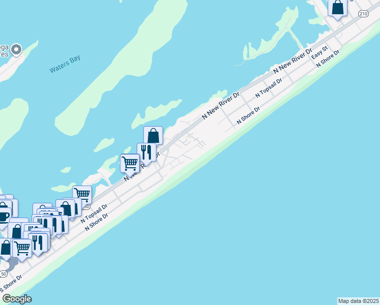 map of restaurants, bars, coffee shops, grocery stores, and more near 809A North Topsail Drive in Surf City