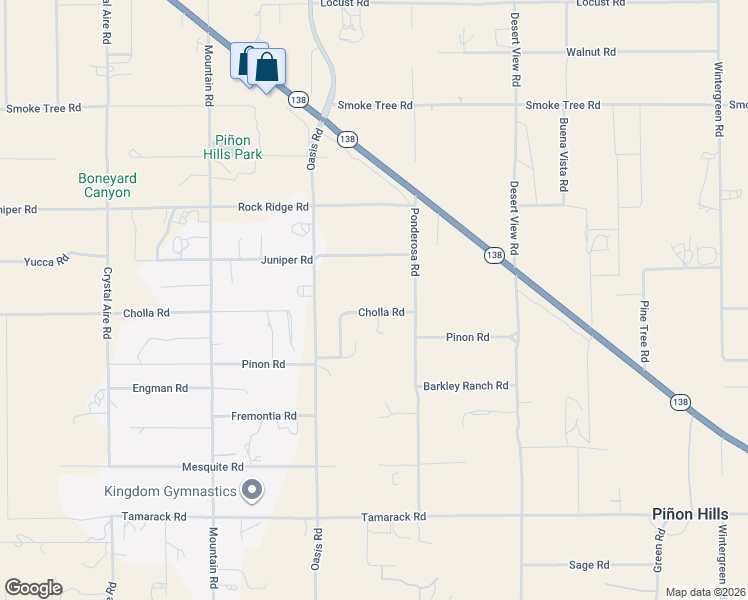 map of restaurants, bars, coffee shops, grocery stores, and more near 1048 Cholla Road in Pinon Hills