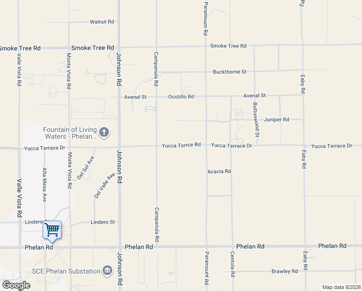 map of restaurants, bars, coffee shops, grocery stores, and more near Yucca Terrce Road in Phelan