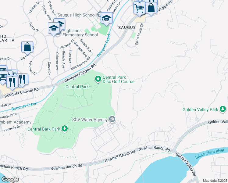 map of restaurants, bars, coffee shops, grocery stores, and more near in Santa Clarita