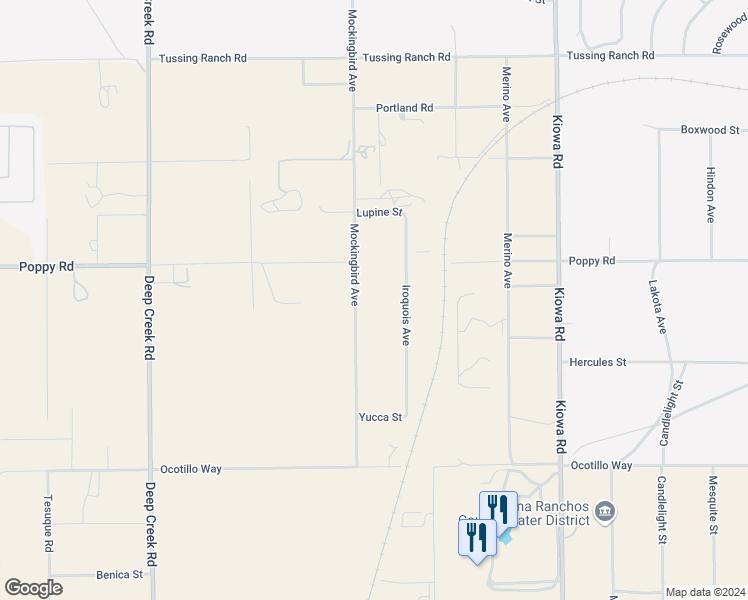 map of restaurants, bars, coffee shops, grocery stores, and more near 10023 Mockingbird Avenue in Apple Valley