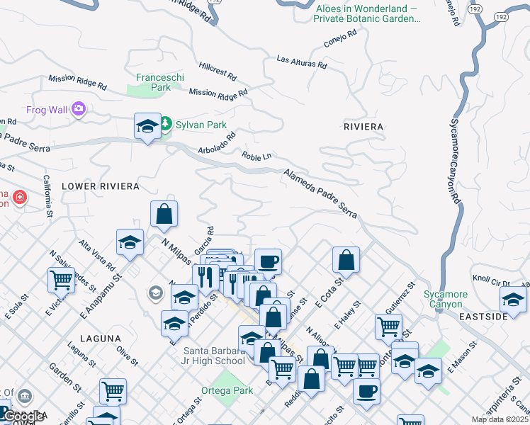 map of restaurants, bars, coffee shops, grocery stores, and more near 866 Paseo Ferrelo in Santa Barbara