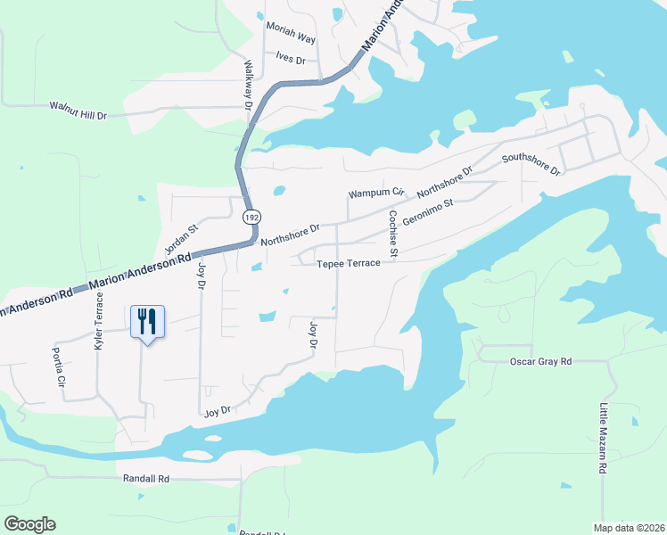 map of restaurants, bars, coffee shops, grocery stores, and more near 122 Tepee Terrace in Hot Springs