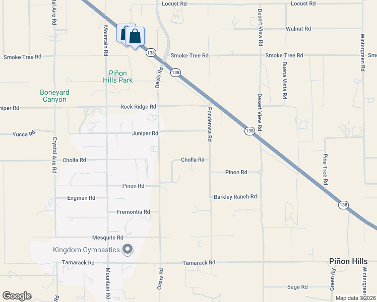 map of restaurants, bars, coffee shops, grocery stores, and more near 1048 Cholla Road in Pinon Hills