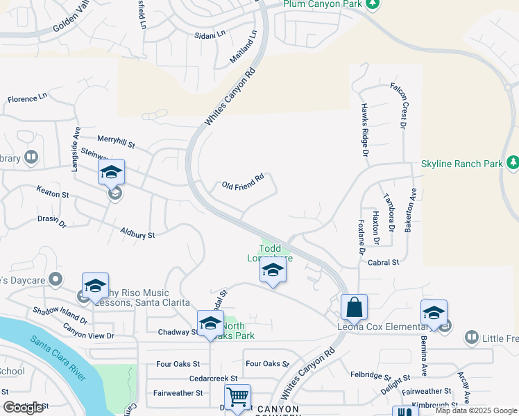 map of restaurants, bars, coffee shops, grocery stores, and more near 28056 Wildwind Road in Santa Clarita