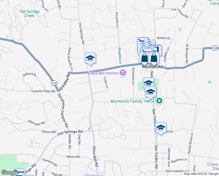 map of restaurants, bars, coffee shops, grocery stores, and more near 440 Cota Lane in Montecito