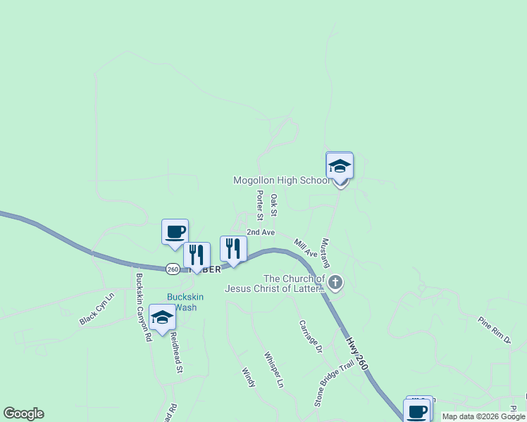 map of restaurants, bars, coffee shops, grocery stores, and more near 3427 Porter Street in Heber-Overgaard