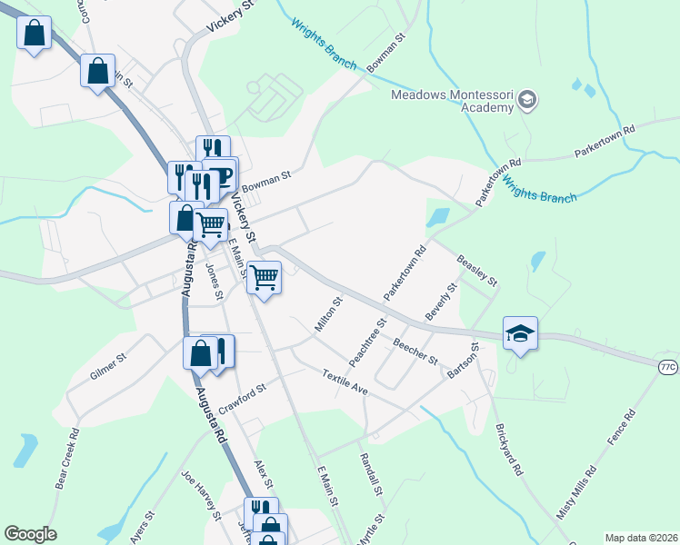 map of restaurants, bars, coffee shops, grocery stores, and more near 215 Hartwell Road in Lavonia