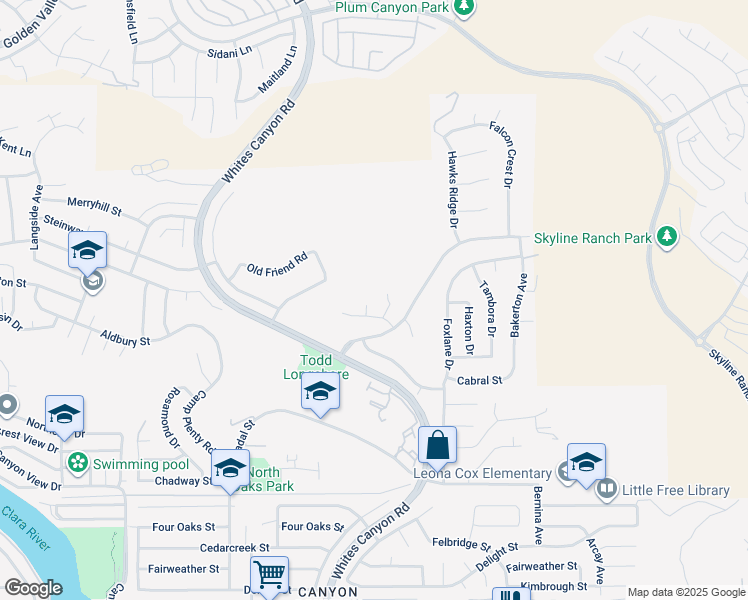 map of restaurants, bars, coffee shops, grocery stores, and more near 28106 Eagles Crest Court in Santa Clarita