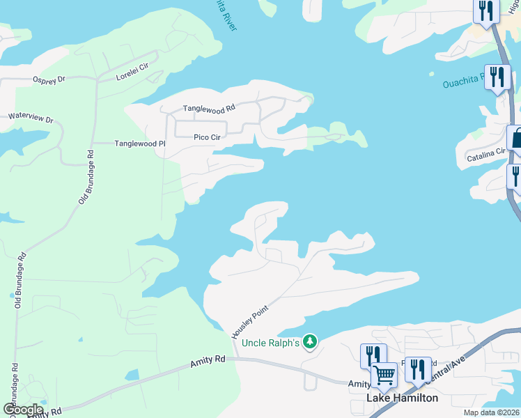 map of restaurants, bars, coffee shops, grocery stores, and more near 391 Housley Point in Lake Hamilton