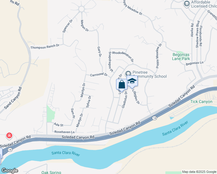 map of restaurants, bars, coffee shops, grocery stores, and more near 29071 Flowerpark Drive in Santa Clarita