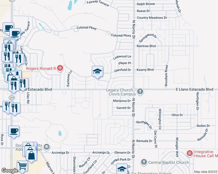 map of restaurants, bars, coffee shops, grocery stores, and more near 3501 Linkwood Lane in Clovis