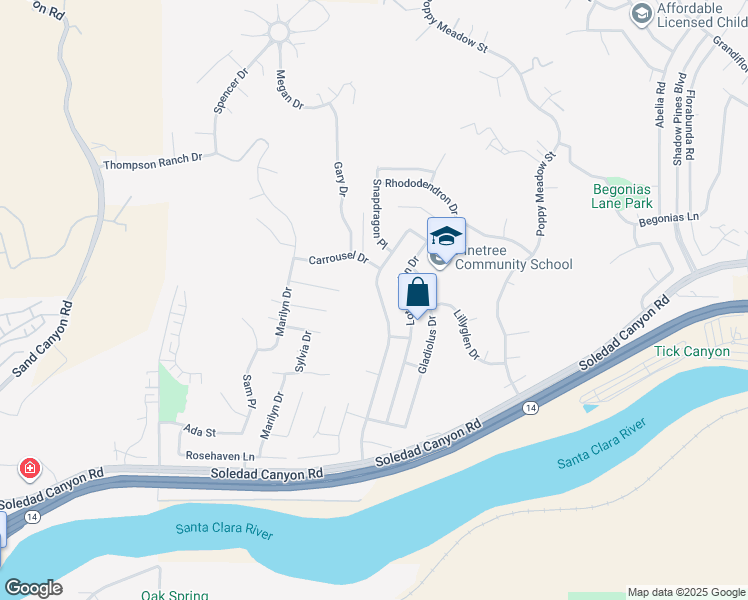 map of restaurants, bars, coffee shops, grocery stores, and more near 29071 Flowerpark Drive in Santa Clarita