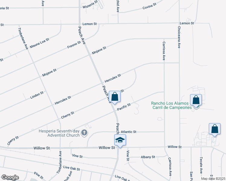 map of restaurants, bars, coffee shops, grocery stores, and more near 18476 Cherry Street in Hesperia