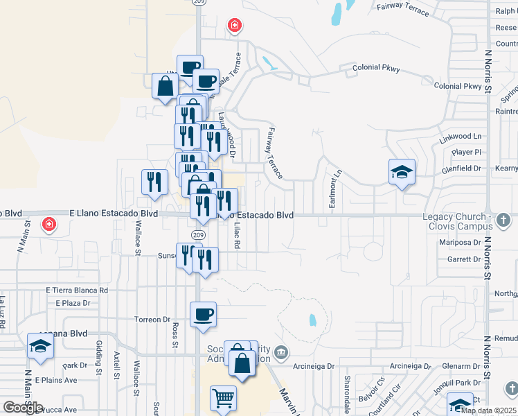 map of restaurants, bars, coffee shops, grocery stores, and more near 1000 East Llano Estacado Boulevard in Clovis