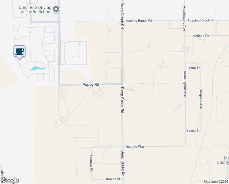 map of restaurants, bars, coffee shops, grocery stores, and more near 10080 Deep Creek Road in Apple Valley