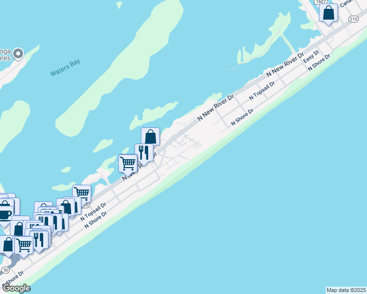map of restaurants, bars, coffee shops, grocery stores, and more near 809 North Topsail Drive in Surf City