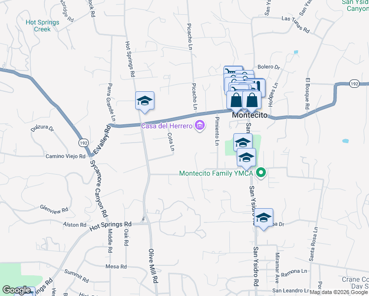 map of restaurants, bars, coffee shops, grocery stores, and more near 440 Cota Lane in Montecito