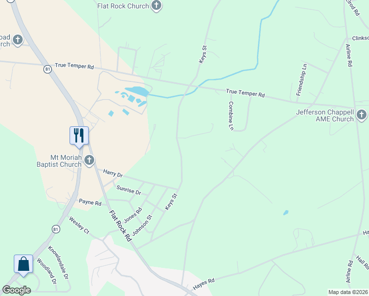 map of restaurants, bars, coffee shops, grocery stores, and more near 4317 Keys Street in Anderson